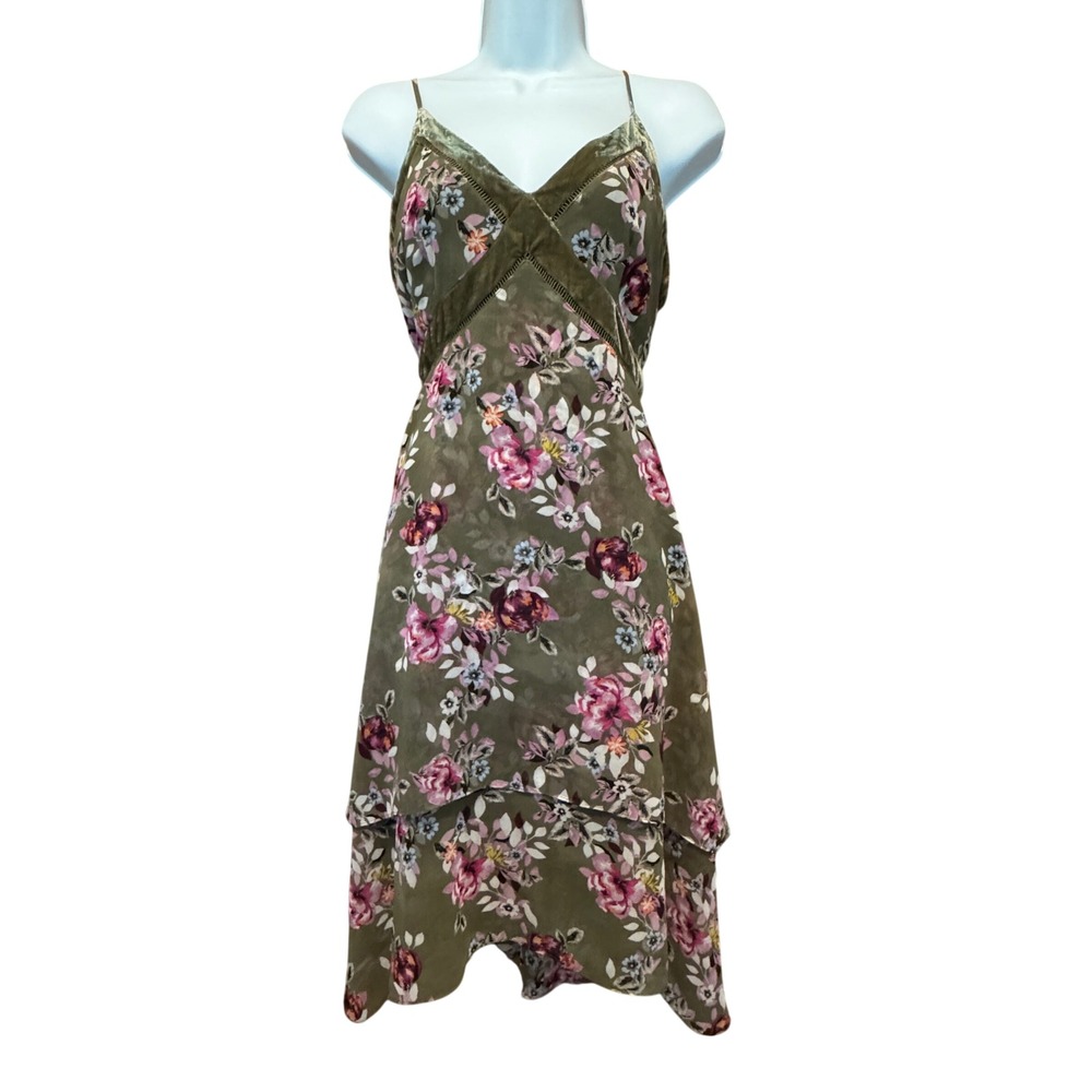 Whimsical Floral Dress 10 Velvet Asymmetrical White House Black Market Fairycore